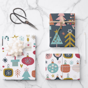Cute Playful Kerstthema Red en Blue Pattern Inpakpapier Vel