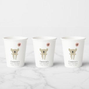 Cute Playful Koala Beer Eenvoudige 1-jarige verjaa Papieren Bekers