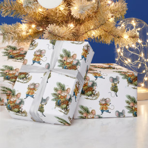 Cute Playful Mice Kerstmis Pattern Cadeaupapier
