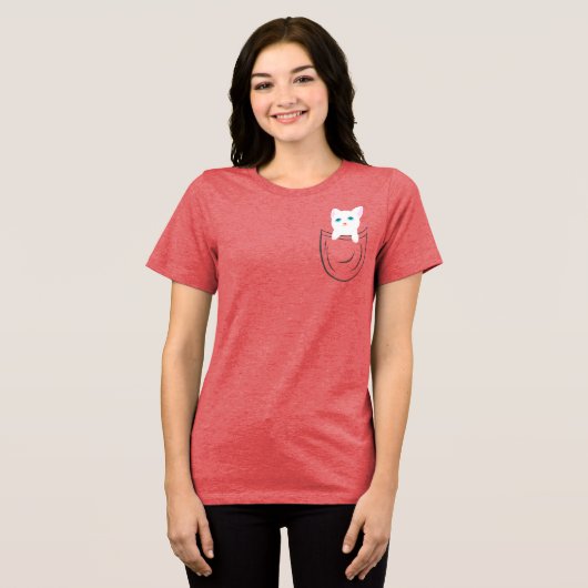 Cute Pocket Cat Minimal Illustration Tri-Blend Shirt (Voorkant volledig)