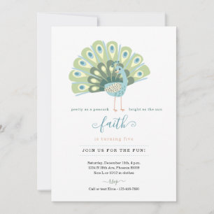 Cute Poem for Peacock Girls Birthday Party Invite Kaart