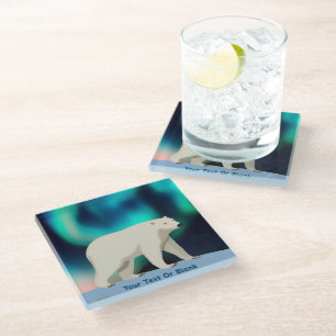 Cute Polar Bear and Northern Lights Glazen Onderzetter