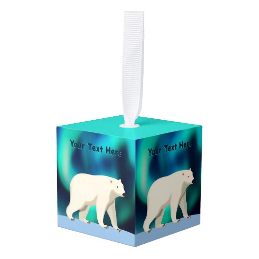Cute Polar Bear and Northern Lights Kubus Ornament (Voorkant hoekig)