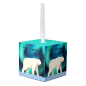 Cute Polar Bear and Northern Lights Kubus Ornament (Achter hoekig)