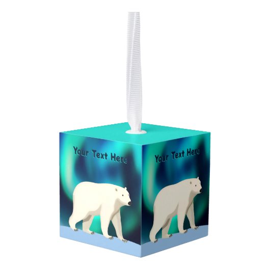 Cute Polar Bear and Northern Lights Kubus Ornament (Achter hoekig)