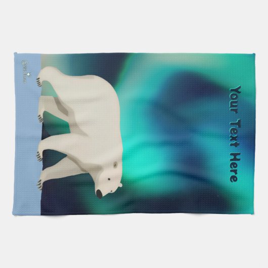 Cute Polar Bear and Northern Lights Theedoek (Horizontaal)