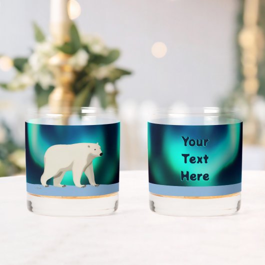 Cute Polar Bear and Northern Lights Whisky Glas (Insitu (Huwelijk))