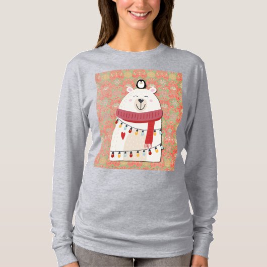 Cute Polar Bear and Penguin Christmas Holiday T-shirt (Voorkant)