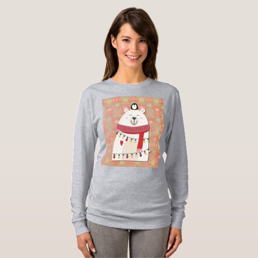 Cute Polar Bear and Penguin Christmas Holiday T-shirt (Voorkant volledig)
