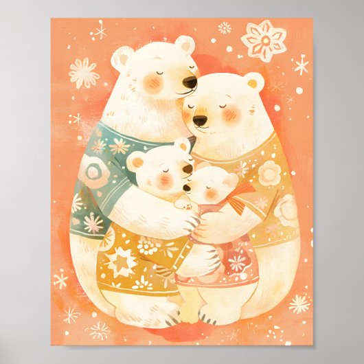 Cute Polar Bear Family Vertical Poster Wall Art (Devant)