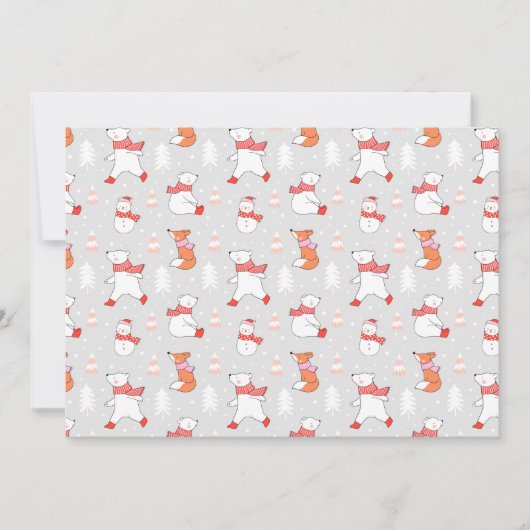 Cute Polar Bear Fox Snowman Pattern Feestdagenkaart (Voorkant)