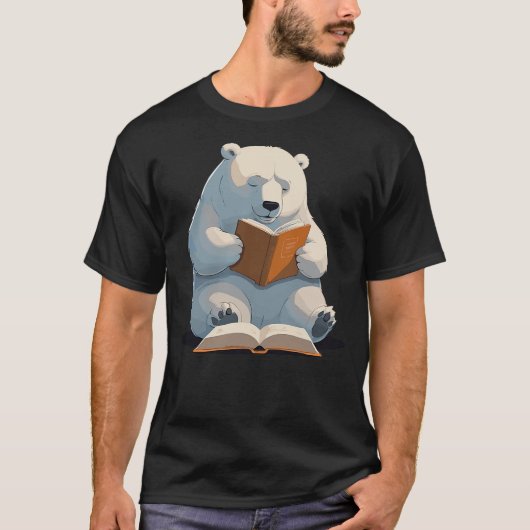 Cute Polar Bear is reading a Book, Reading Polar B T-shirt (Voorkant)