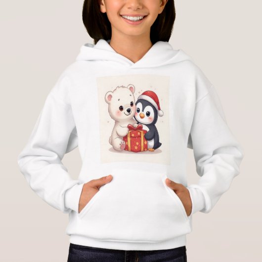 Cute Polar Bear Penguin Kids Hoodie (Devant)