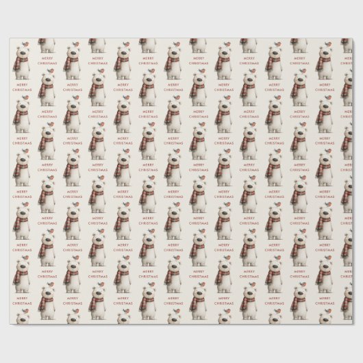 Cute Polar Bear Robin Pattern Merry Christmas Cadeaupapier (Vlak)