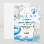 Cute polar bear winter pool theme invite kaart (Voorkant / Achterkant)