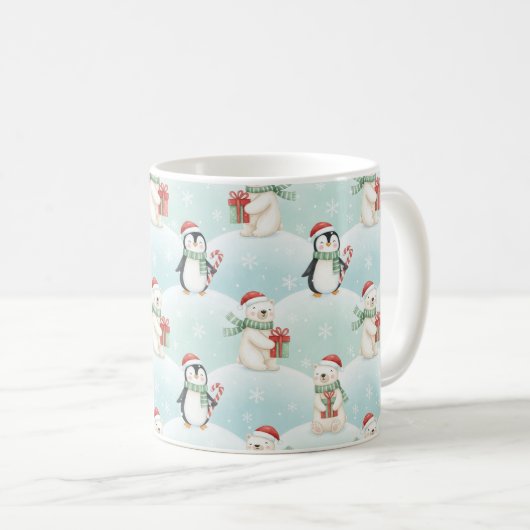 Cute Polar Bears & Penguins Christmas Pattern Mug Koffiemok (Voorkant rechts)