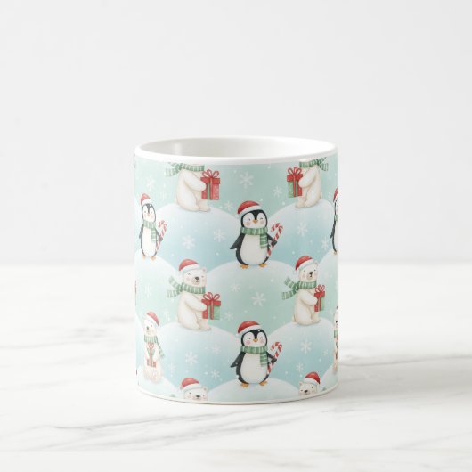 Cute Polar Bears & Penguins Christmas Pattern Mug Koffiemok (Center)