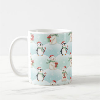 Cute Polar Bears & Penguins Christmas Pattern Mug Koffiemok
