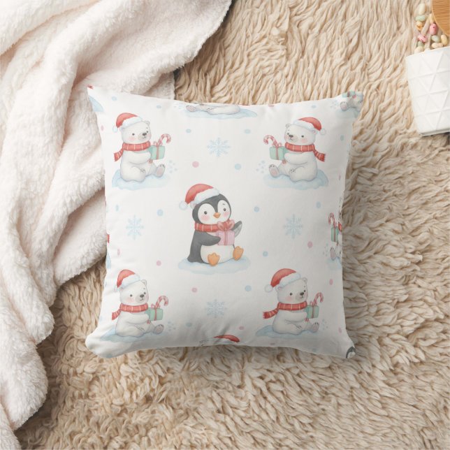 Cute Polar Bears & Penguins Christmas Throw Pillow Kussen (Deken)