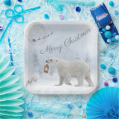 Cute Polar Beer Arctic Fox Santa Winter Kerstmis Papieren Bordje (Feest)