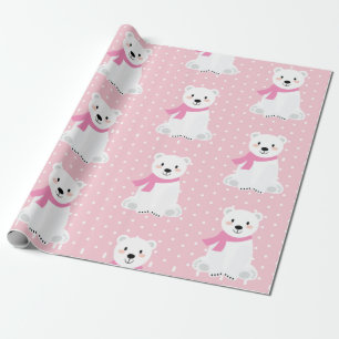 Cute Polar Beer Baby Girl Roze Cadeaupapier