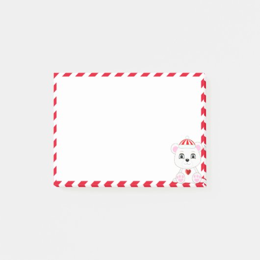 Cute Polar Beer Cartoon op rood en wit Post-it® Notes (Voorkant)