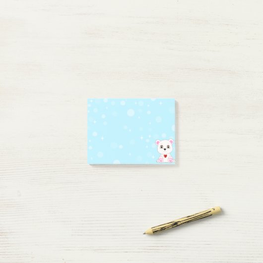 Cute Polar Beer Cartoon op Sky Blue Post-it® Notes (Op bureau)