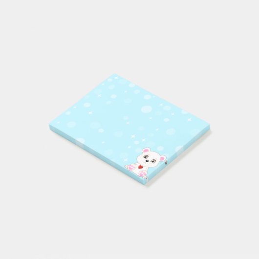 Cute Polar Beer Cartoon op Sky Blue Post-it® Notes (Schuin)