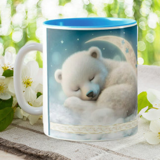 Cute Polar-Beer die op de maan is gepersonaliseerd Tweekleurige Koffiemok