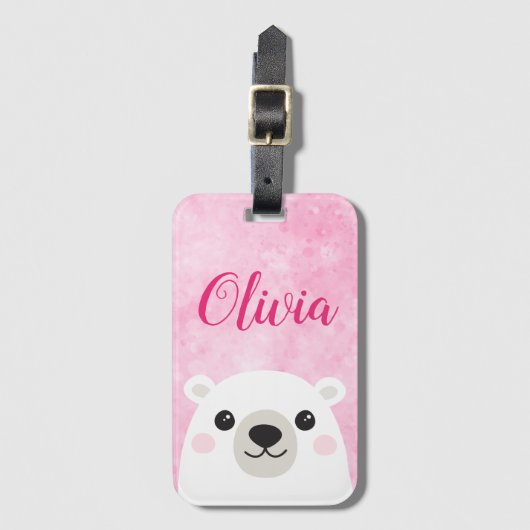 Cute polar beer douanenaam roze bagagelabel (Voorkant (verticaal))