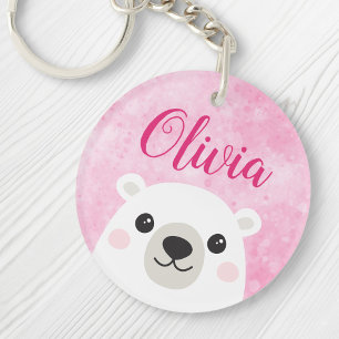 Cute polar beer douanenaam roze sleutelhanger