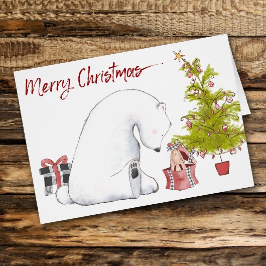 Cute Polar Beer en Gift Rabbit Kerstmis Kaart