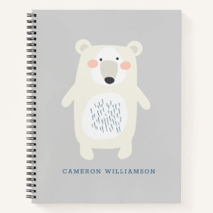 Cute Polar Beer Gray Personalized School Notitieboek