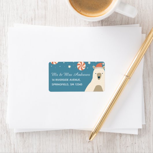 Cute Polar-Beer in Santa Hat Custom Kerstmis Etiket (Insitu)