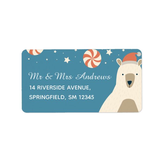 Cute Polar-Beer in Santa Hat Custom Kerstmis Etiket (Voorkant)