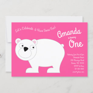 Cute Polar Beer Kinder 1e verjaardag Pink Kaart