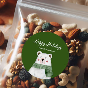 Cute Polar Beer met Green Scarf Prettige feestdage Ronde Sticker