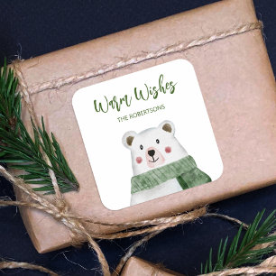 Cute Polar Beer met groene kerst Vierkante Sticker