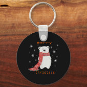 Cute Polar Beer Scarf Merry Kerstmis Holiday Sleutelhanger (Voorkant)