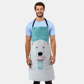 Cute Polar Beer Sipping Coca Illustration on Blauw Schort (Gedragen)