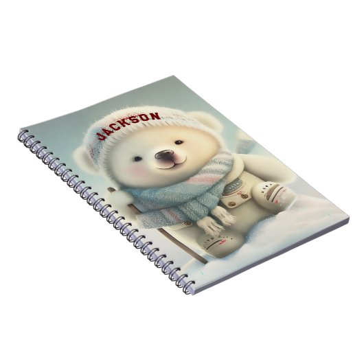 Cute Polar Beer Skiing Snowflake Winter Wonderland Notitieboek (Rechterzijde)