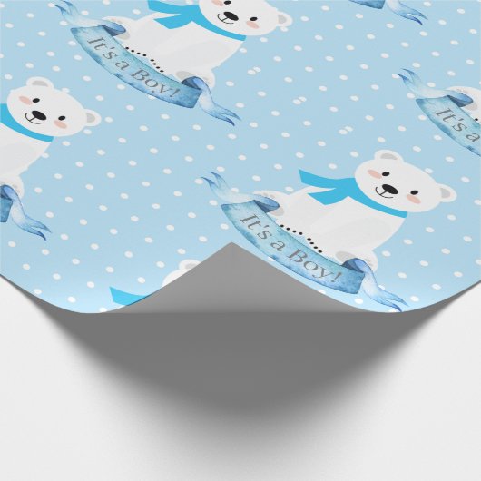 Cute Polar Beer Winter Baby Boy Blue Cadeaupapier (Hoek)