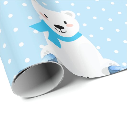 Cute Polar Beer Winter Baby Boy Blue Cadeaupapier (Rol Hoek)