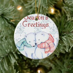 Cute Polar-Beren in rood en groen geslacht Keramisch Ornament