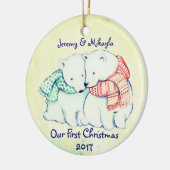 Cute Polar Beren in Scarves "Our First Kerstmis" Keramisch Ornament (Links)