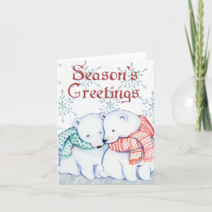 Cute Polar Beren Seasons Greetings Kerstmis Feestdagen Kaart