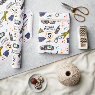 Cute Police Officer en Car Birthday Party Cadeaupapier