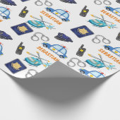 Cute Police Officer en Car Birthday Party Cadeaupapier (Hoek)