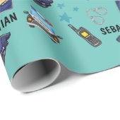 Cute Police Officer en Car Birthday Party Cadeaupapier (Rol Hoek)