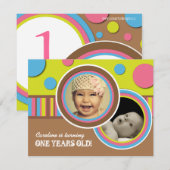 Cute Polk a Dot Anniversaire Fête Invitation (Devant / Derrière)